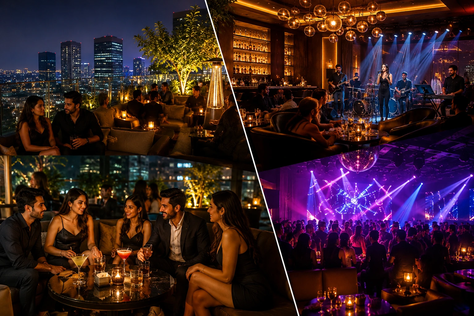 Luxury Gurgaon esocrts nightlife scene with rooftop lounge and DJ crowd